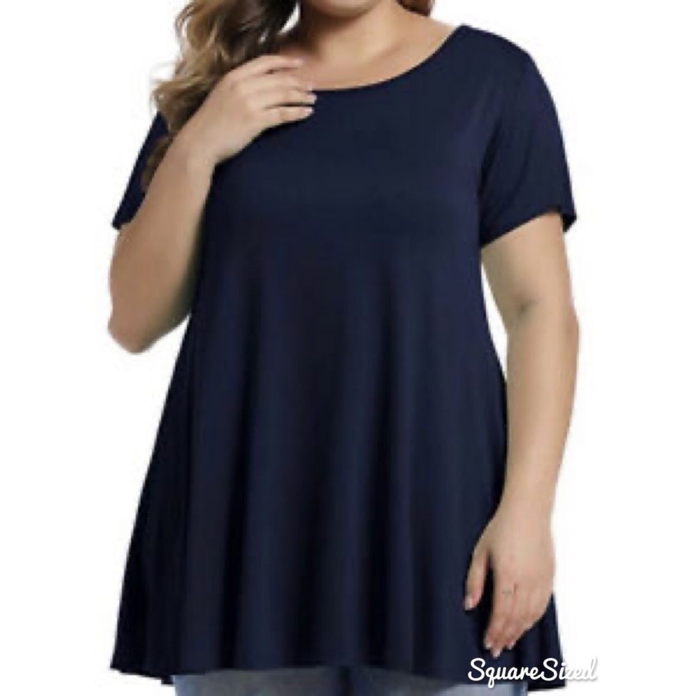 Eileen Fisher boat neck Navy Tunic short sleeve